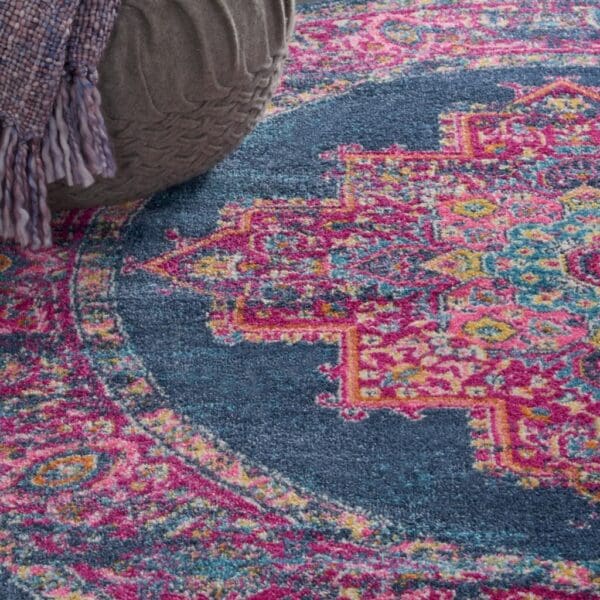 4' Blue Round Power Loom Area Rug - Image 5