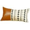 Geometric Patterns & Brown Faux Leather Pillow Cover - 20" x 12" - Image 2