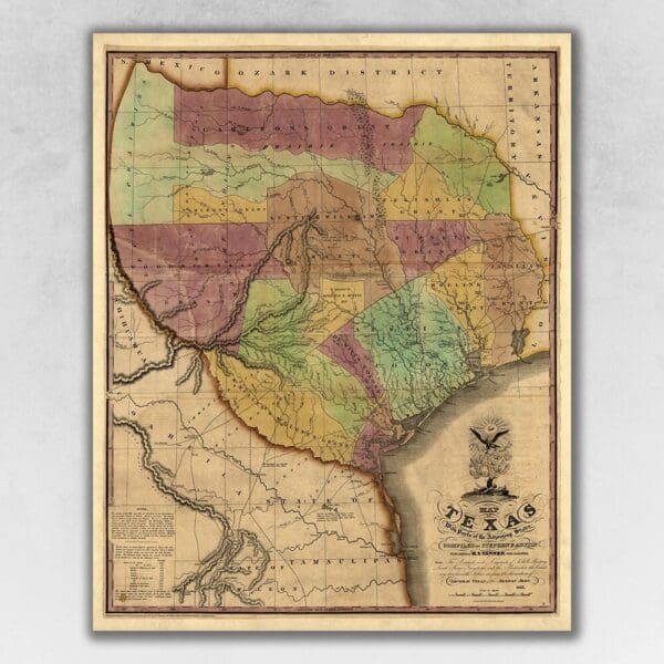 24" X 30" Texas And Surroundings C1837 Vintage Map Poster Wall Art - Image 2