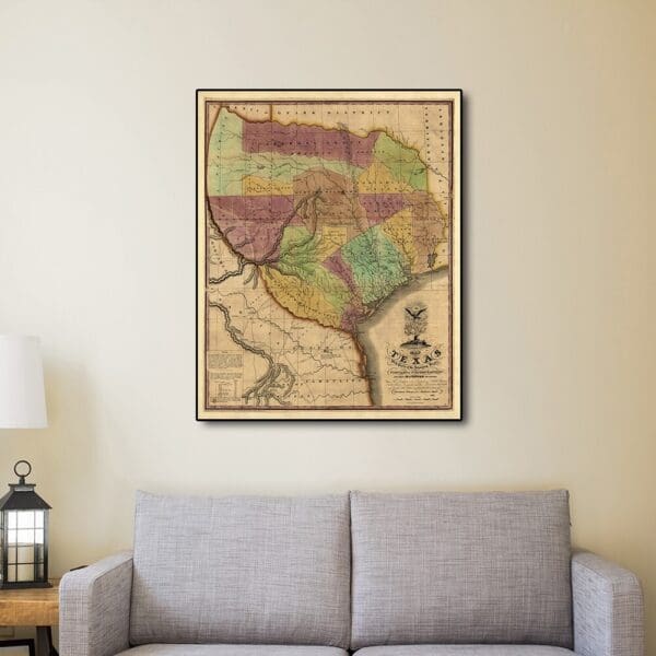 24" X 30" Texas And Surroundings C1837 Vintage Map Poster Wall Art - Image 5