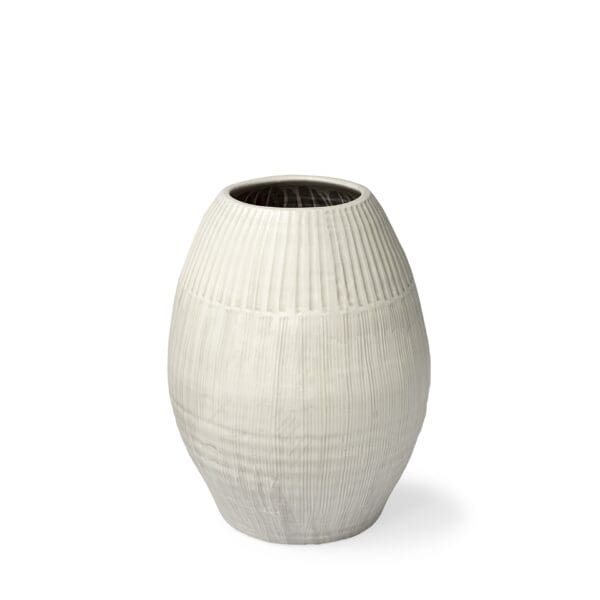 Petite White Embossed Stripes Ceramic Vase - Image 2