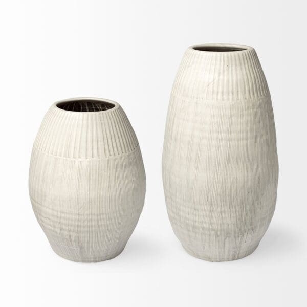 Petite White Embossed Stripes Ceramic Vase - Image 3