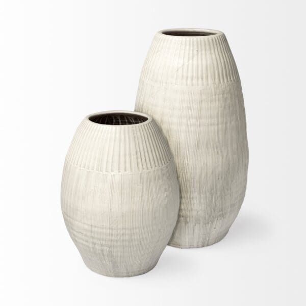 Petite White Embossed Stripes Ceramic Vase - Image 4