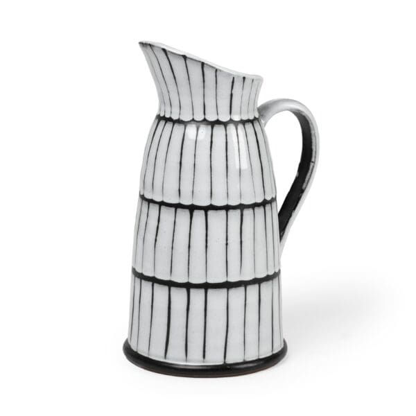 13" White And Black Artisan Glaze Ceramic Pitcher - Image 2