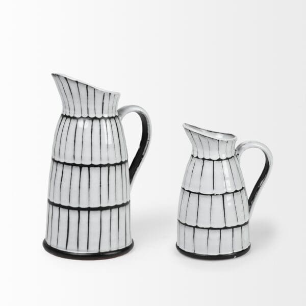 13" White And Black Artisan Glaze Ceramic Pitcher - Image 3