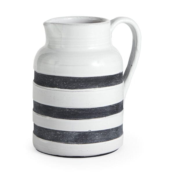 9" Rustic White And Blue Stripe Ceramic Jug - Image 2