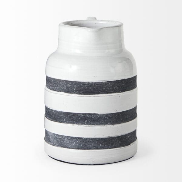 9" Rustic White And Blue Stripe Ceramic Jug - Image 3