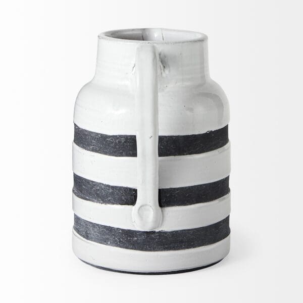 9" Rustic White And Blue Stripe Ceramic Jug - Image 5