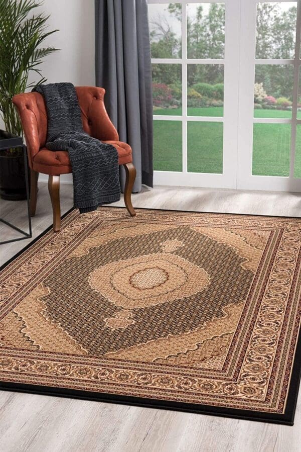 7' x 9' Black and Beige Medallion Area Rug