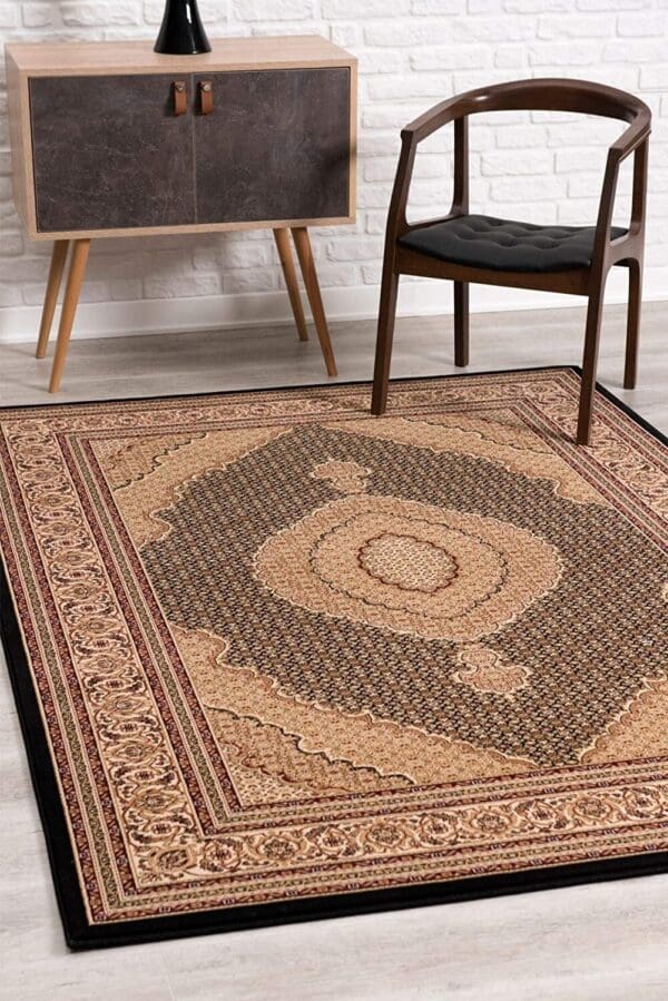 7' x 9' Black and Beige Medallion Area Rug - Image 4