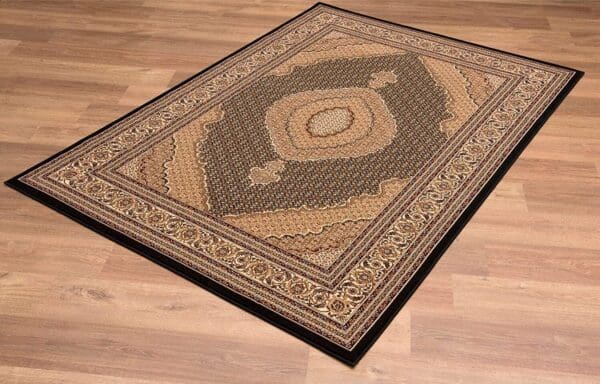 7' x 9' Black and Beige Medallion Area Rug - Image 5