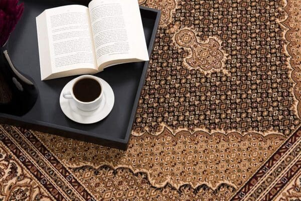 7' x 9' Black and Beige Medallion Area Rug - Image 7