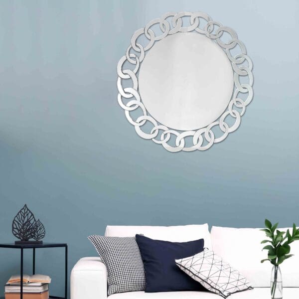 39" Mirrored Round Accent Mirror Wall Mounted With Glass Frame - Image 3