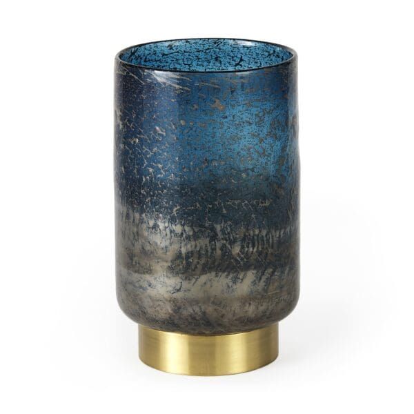 10" Artisan Blue and Gold Metallic Flat Bottom Vase - Image 2