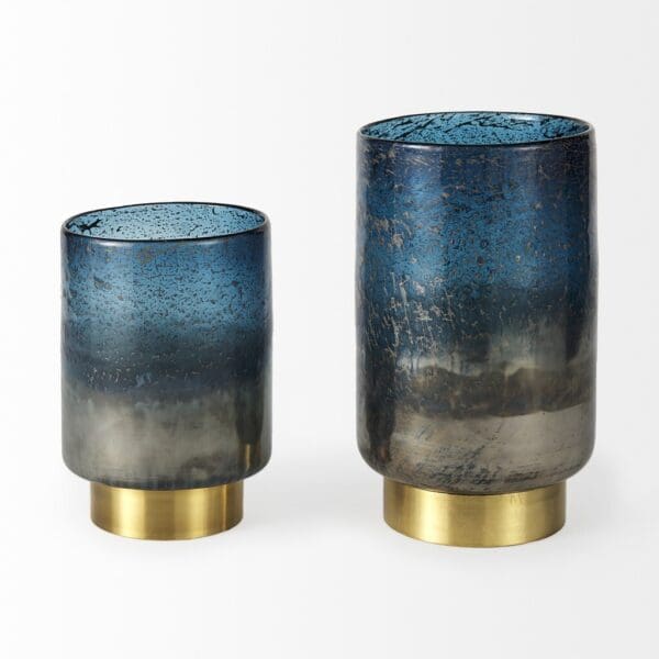 10" Artisan Blue and Gold Metallic Flat Bottom Vase - Image 3