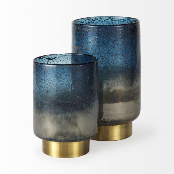 10" Artisan Blue and Gold Metallic Flat Bottom Vase - Image 4