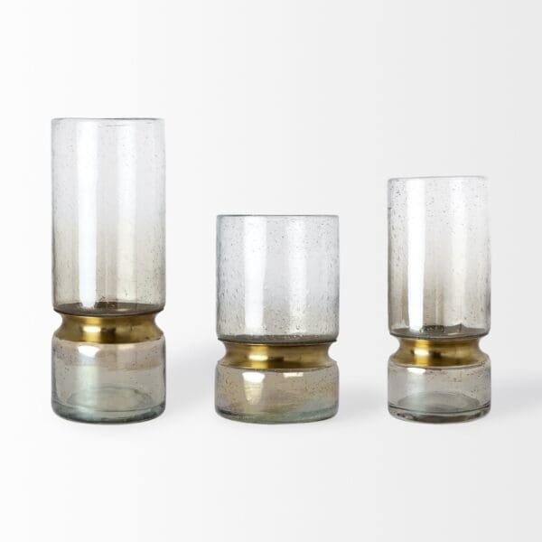 13" Smoked Bubble Glass Gold Accent Vase - Image 3