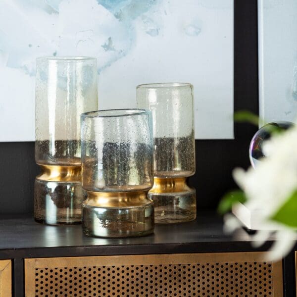 13" Smoked Bubble Glass Gold Accent Vase - Image 6