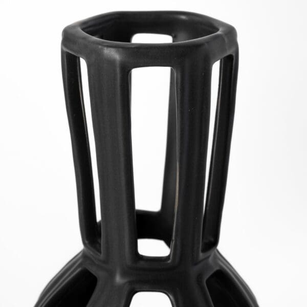 9" Black Pierced Pattern Ceramic Vase - Image 4