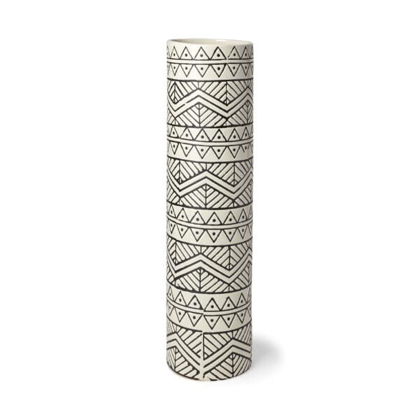 17" Black and Cream Tribal Geo Ceramic Vase - Image 2