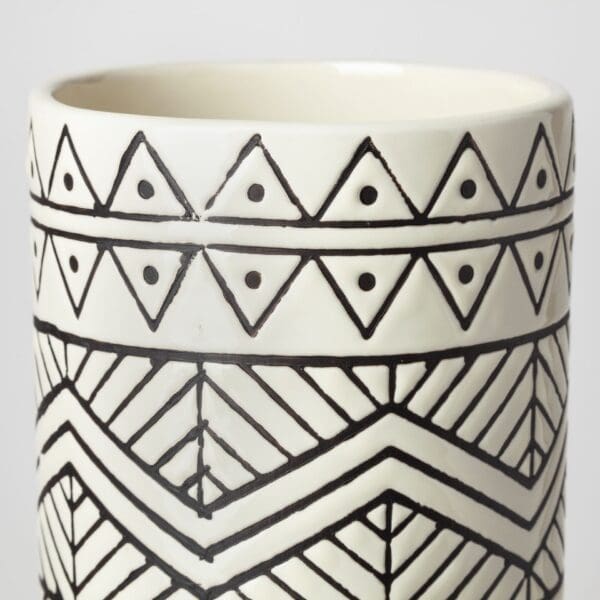 17" Black and Cream Tribal Geo Ceramic Vase - Image 4