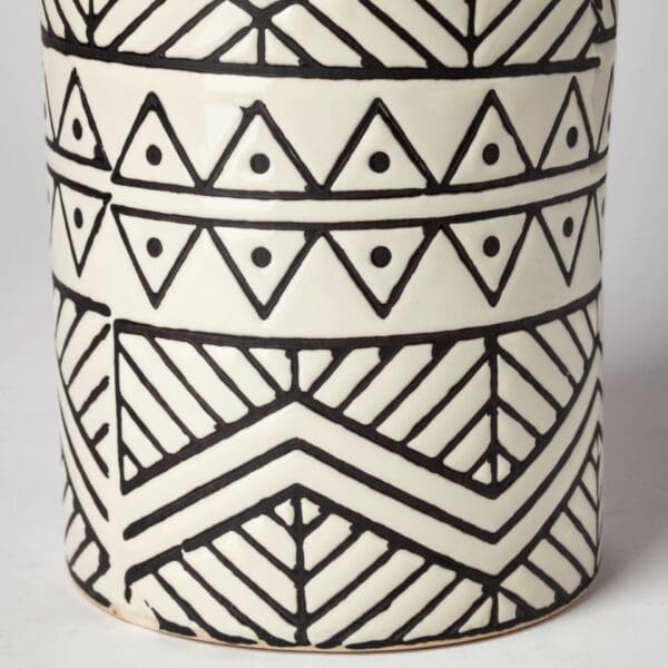 17" Black and Cream Tribal Geo Ceramic Vase - Image 5