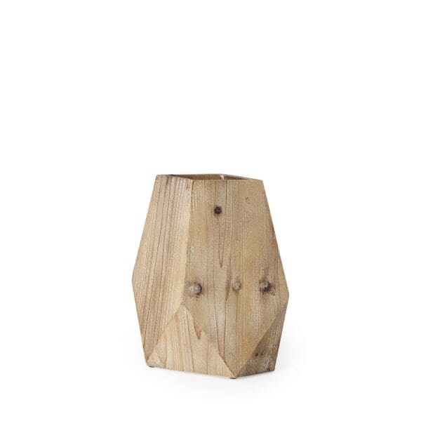 11" Natural Stain Geometric Wooden Vase - Image 2