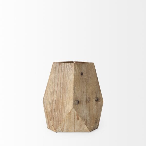 11" Natural Stain Geometric Wooden Vase - Image 3