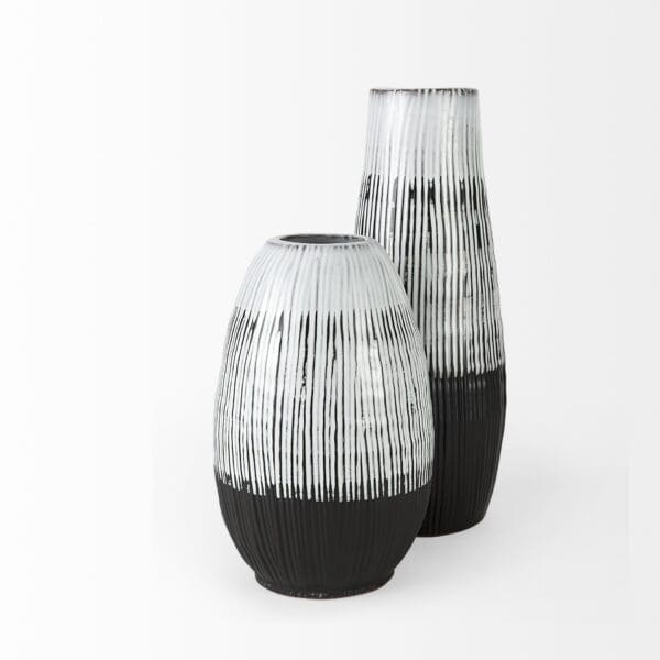 19" Black White and Gray Patterned Lines Ceramic Vase - Image 4