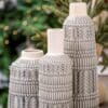 8" Black and Cream Organic Glaze Chevron Embossed Ceramic Vase - Image 6