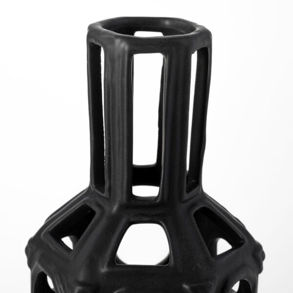 12" Black Pierced Pattern Ceramic Vase - Image 4