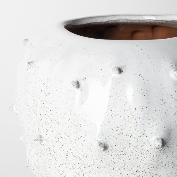 11" White Spiked Organic Glaze Large Mouth Ceramic Vase - Image 5