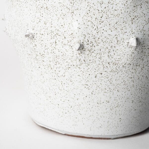 11" White Spiked Organic Glaze Large Mouth Ceramic Vase - Image 7