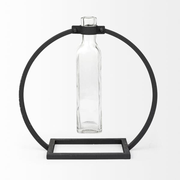 Modern Industrial Black Rectangle Metal and Glass Vase - Image 3