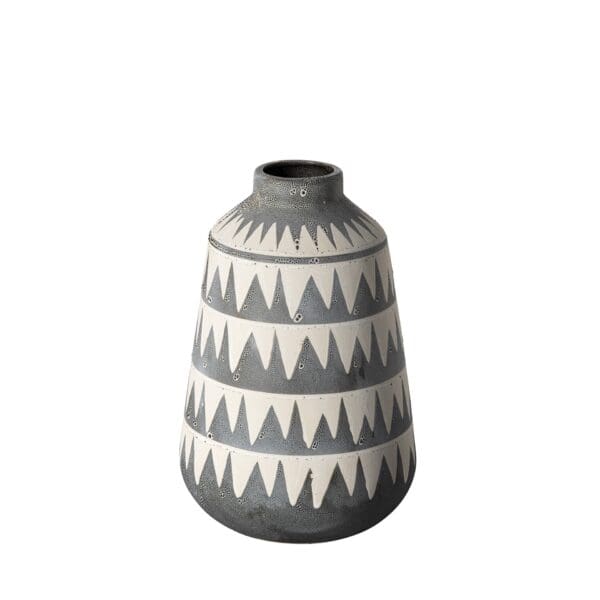 10" Gray and Ivory Triangle Pattern Ceramic Vase - Image 2