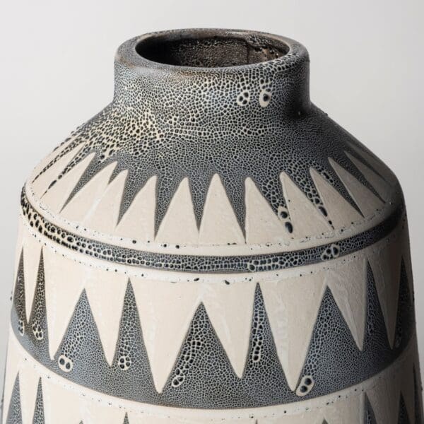 10" Gray and Ivory Triangle Pattern Ceramic Vase - Image 5