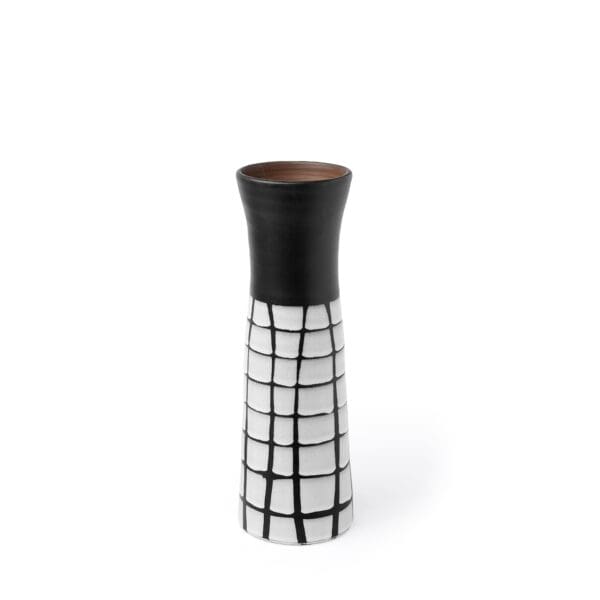 24" Black and White Modern Grid Ceramic Vase - Image 2