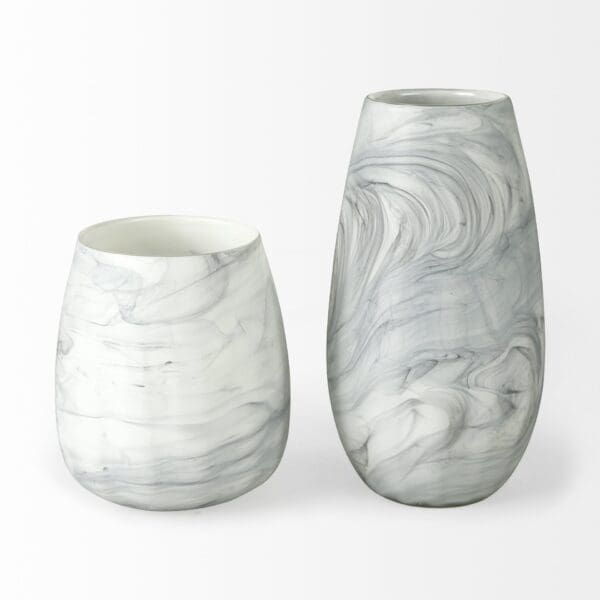 8" Gray and Cream Marble Design Glass Vase - Image 3