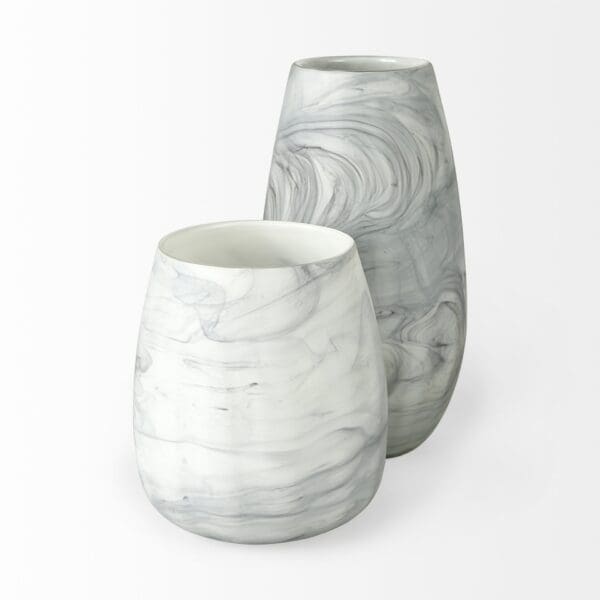 8" Gray and Cream Marble Design Glass Vase - Image 4