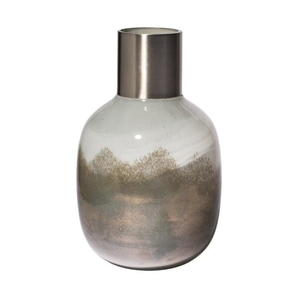 13" Cream and Brown Ombre Glass Vase with Dark Bronze Top - Image 2