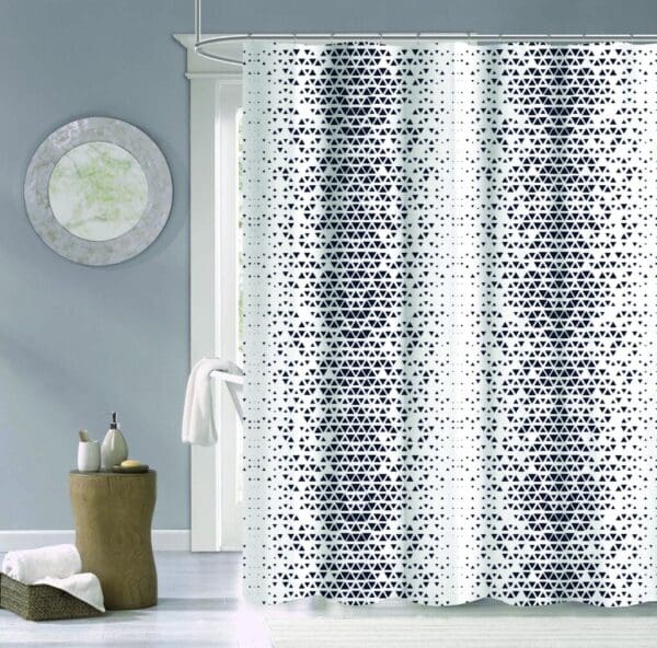 Navy and White Geo Illusion Shower Curtain - Image 2