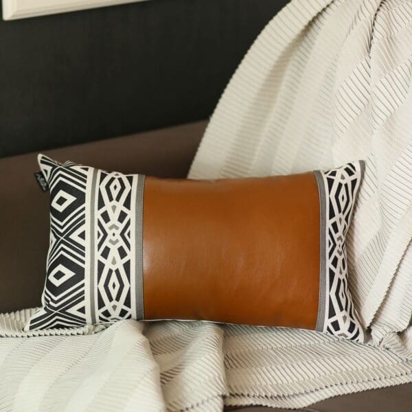 Boho Faux Leather Pillows -  Set of 2, Brown - Image 5