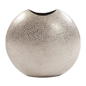 14" Hammered Silver Disc Shape Decorative Vase