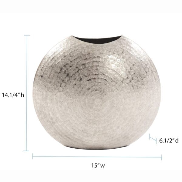 14" Hammered Silver Disc Shape Decorative Vase - Image 5