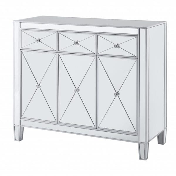 Glamorous Mirrored Bling Three Door Accent Cabinet - Image 6