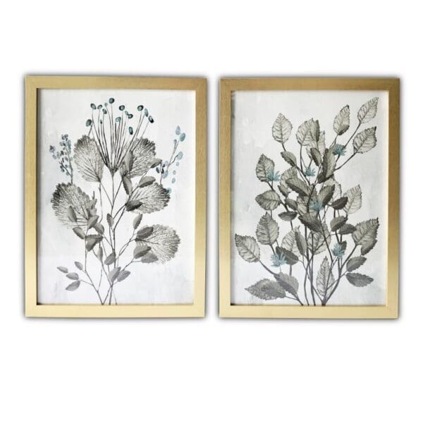 Two Piece Grey Leaves Framed Wall Art - Image 2