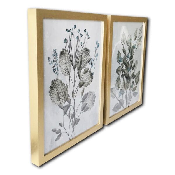 Two Piece Grey Leaves Framed Wall Art - Image 3