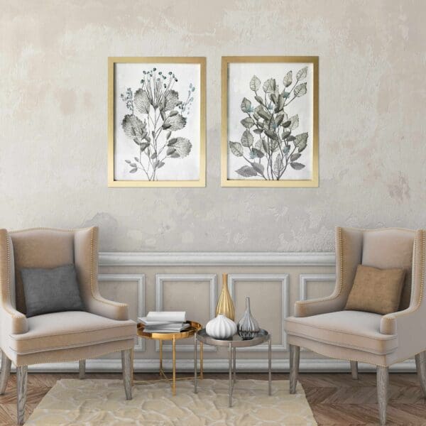 Two Piece Grey Leaves Framed Wall Art - Image 4