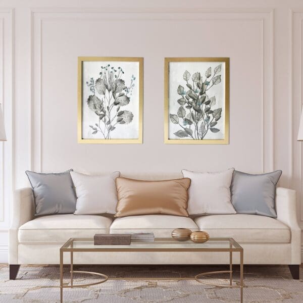 Two Piece Grey Leaves Framed Wall Art - Image 5