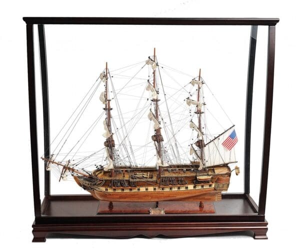 39" Wood Brown 1797 USS Constitution Large Table Top Display Case Hand Painted Decorative Boat - Image 2